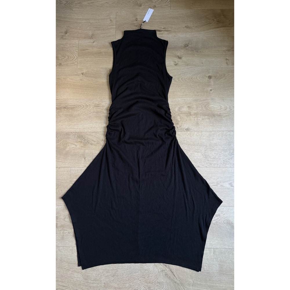 NWT Michael Stars Nicola Handerchief midi dress ultra ribbed black mock size LP